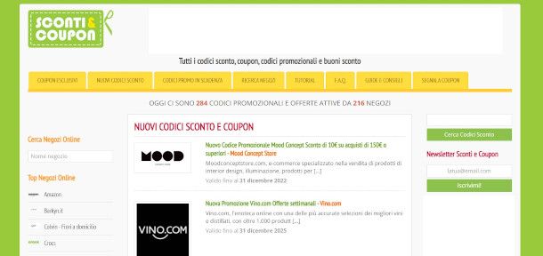 home page sito Sconti & Coupon