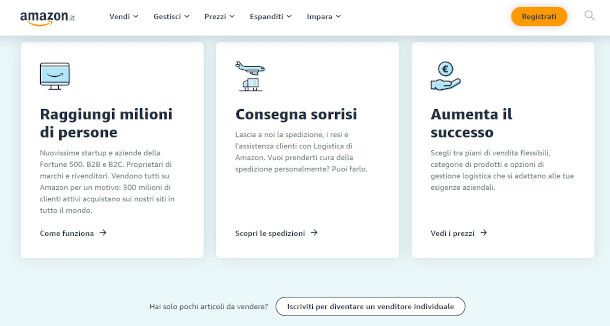 selezione tipologia venditore Amazon