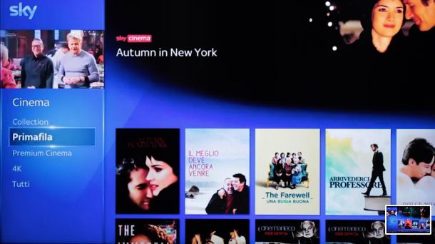 Sky Primafila nel menu Sky Q