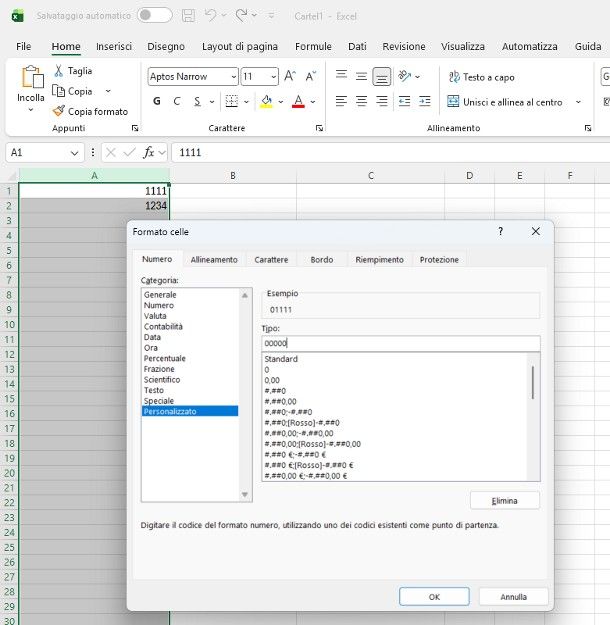 Come inserire lo zero davanti a un numero Excel