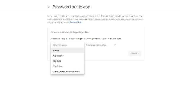 impostazione password app Google