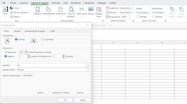 impostazioni stampa su una sola pagina Excel