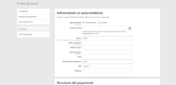 modulo creazione account KDP Amazon