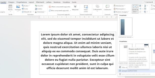 aggiunta casella di testo in documento Word su PC