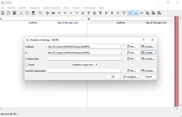 Finestra di dialogo KDiff3
