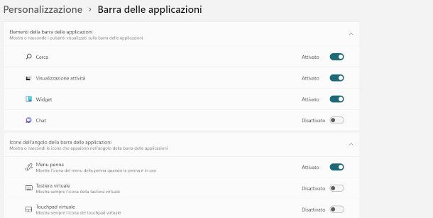 impostazioni barra delle applicazioni Windows 11