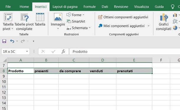 excel tabella