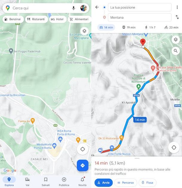 impostazione destinazione su app Google Maps