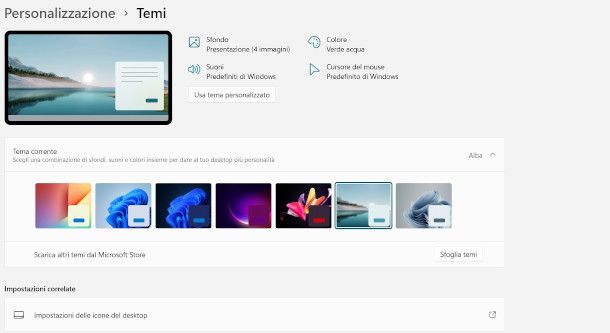 impostazione temi su Windows 11