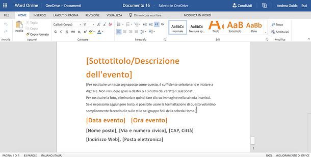 Allineare un testo su Word Online