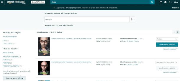 selezione libro da vendere Amazon Seller Central