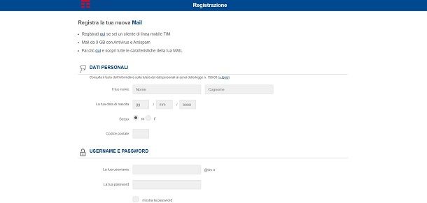 tim email registrazione