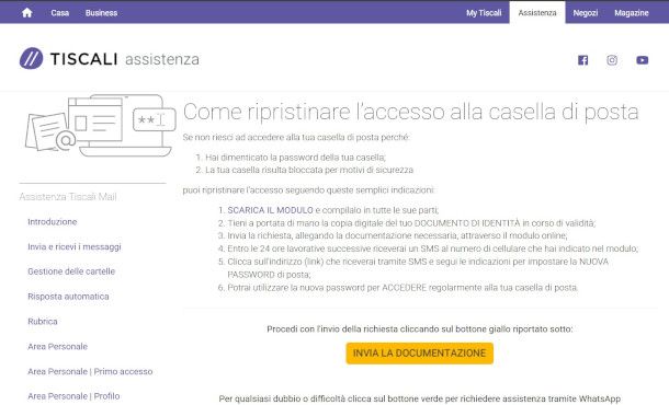 Invio documentazione sicurezza Tiscali Mail