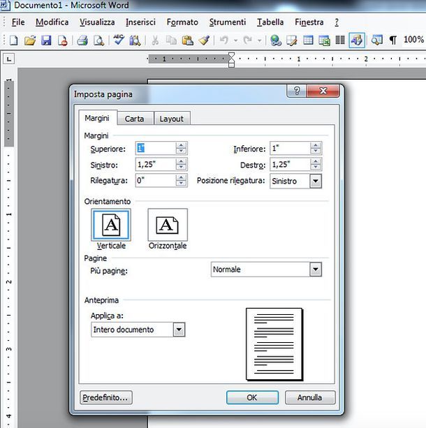 Come impostare margini Word 2003