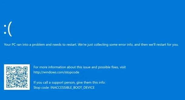 errore inaccessible boot device 0x7b