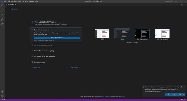 Visual Studio Code per Windows
