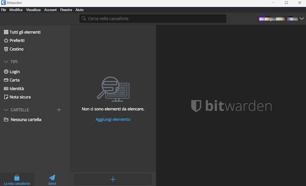 Area personale su Bitwarden