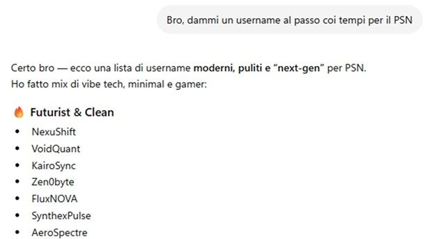 Scelta username PSN ChatGPT