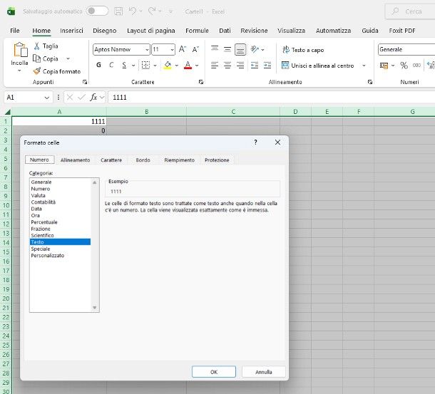 Come inserire lo zero davanti a un numero Excel