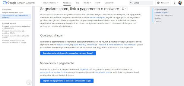 strumento segnalazione siti negativi Google