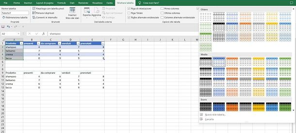 excel tabella