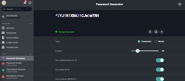 Generatore password di NordPass con caratteri