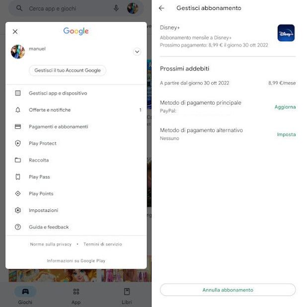 disattivazione abbonamenti app Android