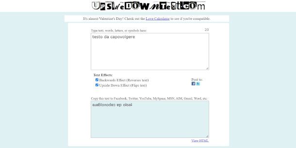 capovolgere testo servizio online Upsidedowntext
