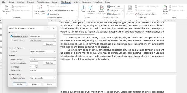 Allineare note a piè di pagina su Word