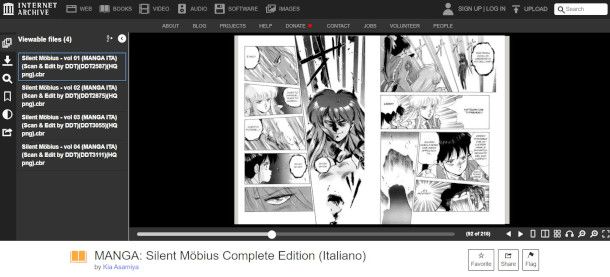 lettore manga integrato nel sito Archive.org