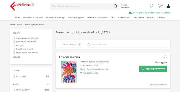 ricerca manga su sito LaFeltrinelli