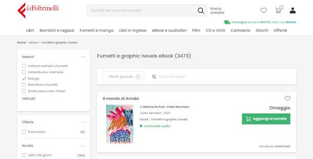 ricerca manga su sito LaFeltrinelli