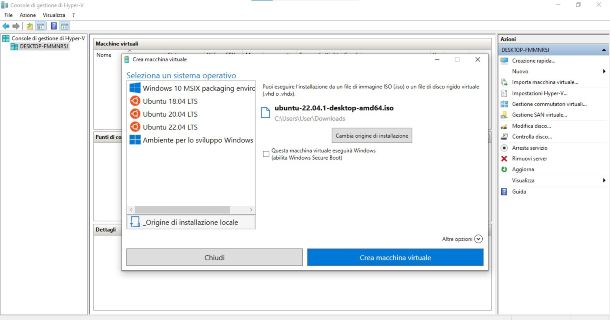 Hyper-V Manager configurazione