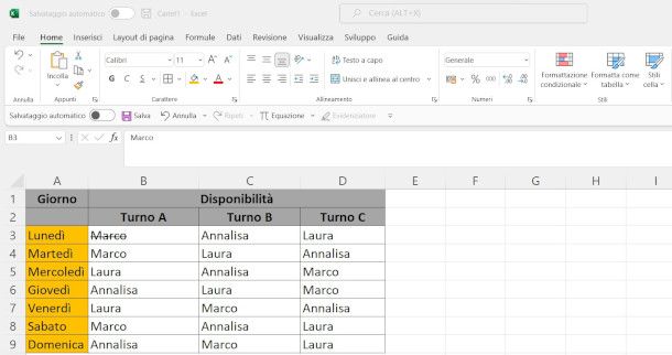 barrare una casella su software Excel per PC