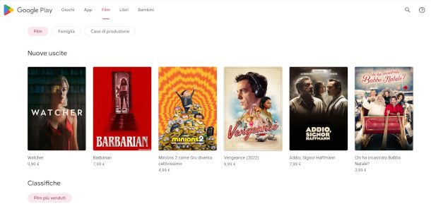 pagina principale sito Google Play Film