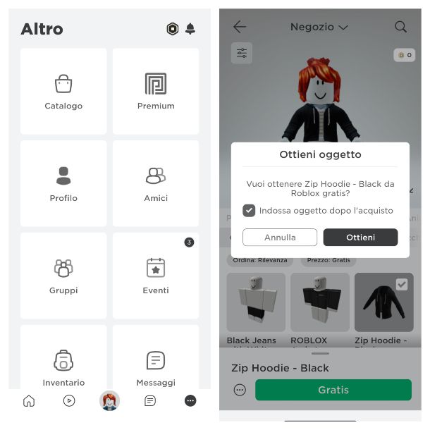 Roblox, cambiare vestiti da app