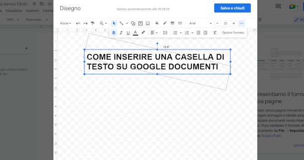 Aggiunta casella di testo al foglio di disegno su Google Documenti