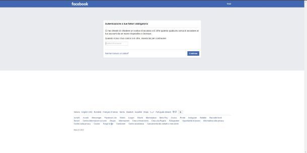 Autenticazione a due fattori Facebook