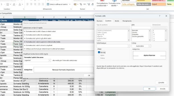 Come barrare una casella Excel con la formattazione condizionale