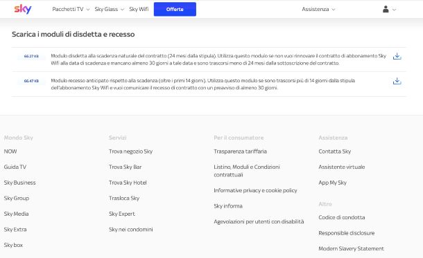 Sky Wifi moduli di disdetta