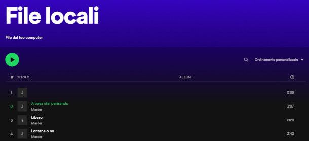 Accesso alla playlist file locali nella versione desktop di Spotify