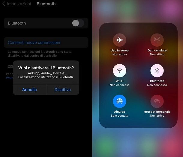 Disattivare Bluetooth iPhone