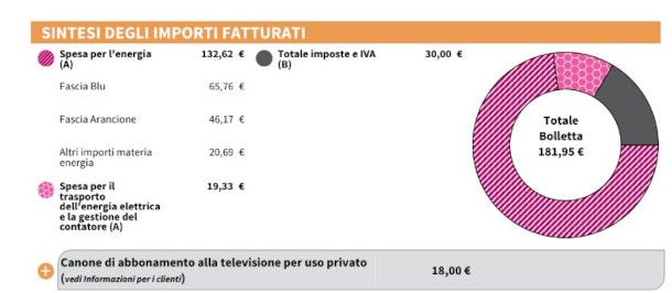 sezione spese per la materia energia di una bolletta della luce