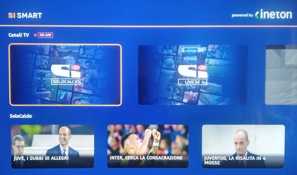 accesso piattaforma Si Smart su HbbTV dal canale Sportitalia