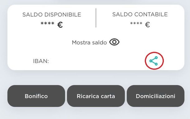 Condividi IBAN app Mooney