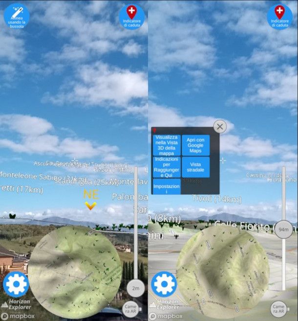 schermate riconoscimento paesaggi con app Horizon Explorer AR