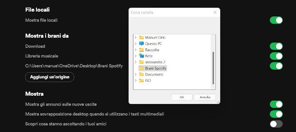 Aggiunta file locali a Spotify da PC