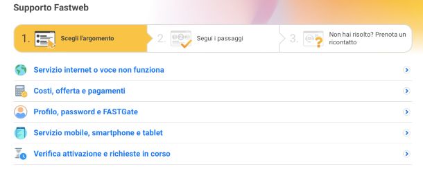 Pagina di Assistenza Fastweb