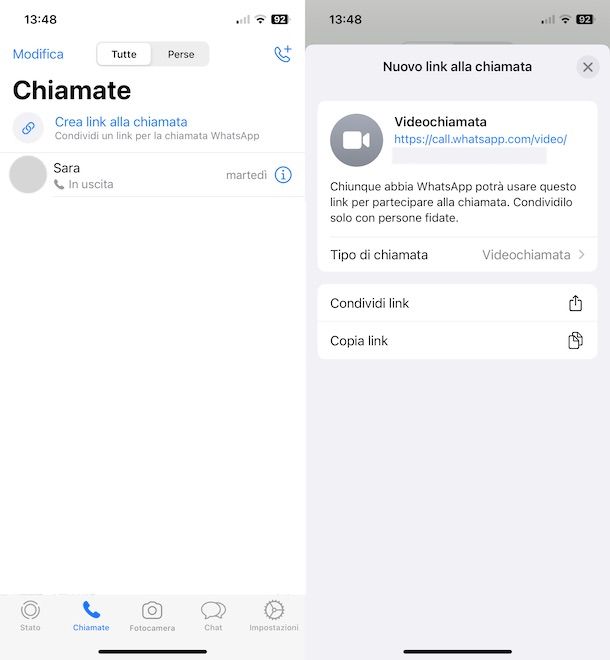 Creare link chiamate WhatsApp su Android