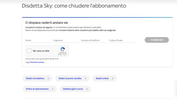 Sky, pagina Ti chiama Sky